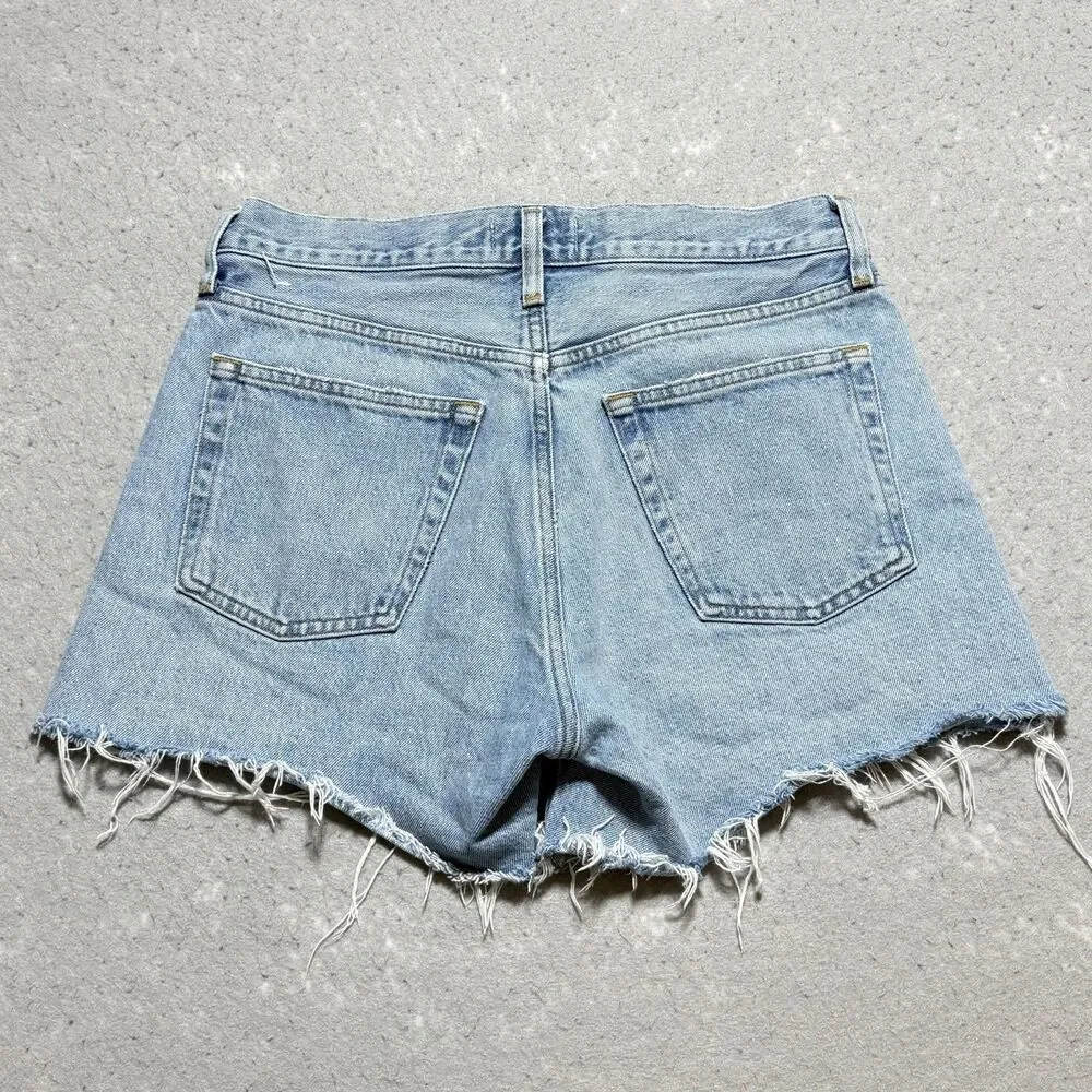 AGOLDE Parker Long High Rise Distressed Cut Off Denim Shorts Blue Women’s 27